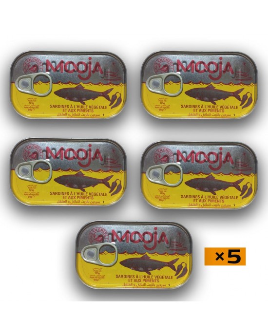 Premium Mooja Sardines in Chili-Infused Vegetable Oil, Delicious, Omega-3 & Protein Powerhouse, 5×125gr