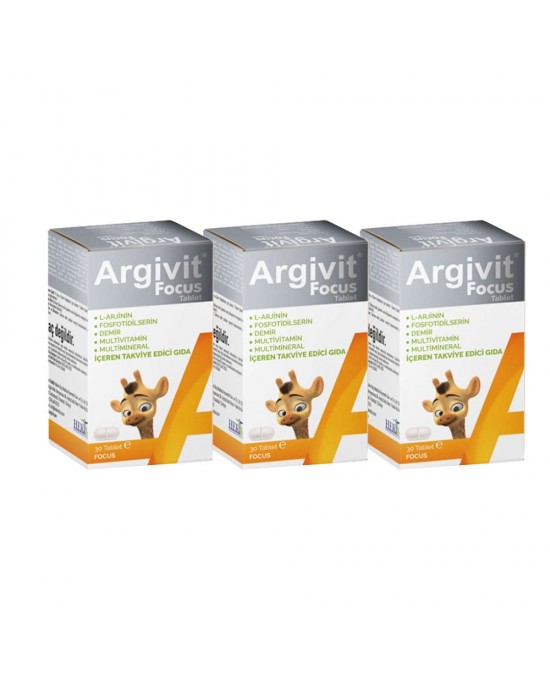 Argivit Focus Tablet Seti, Yükseklik, Odaklanma ve Enerji için Üstün Takviye - 3 parça x 30 Tablet