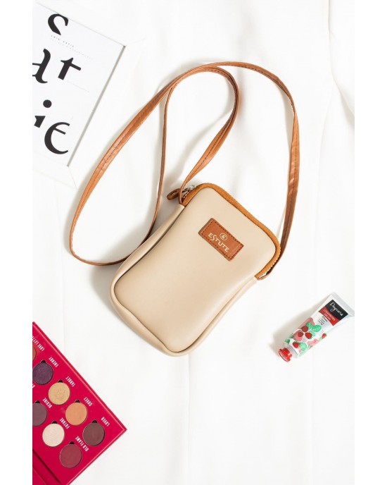 Stylish ESTUTE Shoulder Bag and Handbag, Versatile, Phone Holder with Adjustable Shoulder Strap, Turkish Leather, Cream Color 