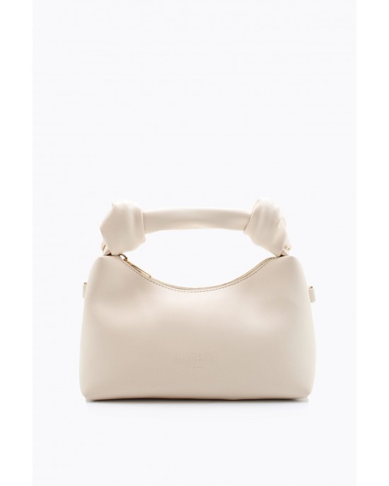 Women's Shoulder Bag with Knot Detail, Chain Strap and Small Shoulder Strap, Cream Color