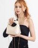 Women's Shoulder Bag with Knot Detail, Chain Strap and Small Shoulder Strap, Cream Color