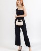 Women's Shoulder Bag with Knot Detail, Chain Strap and Small Shoulder Strap, Cream Color