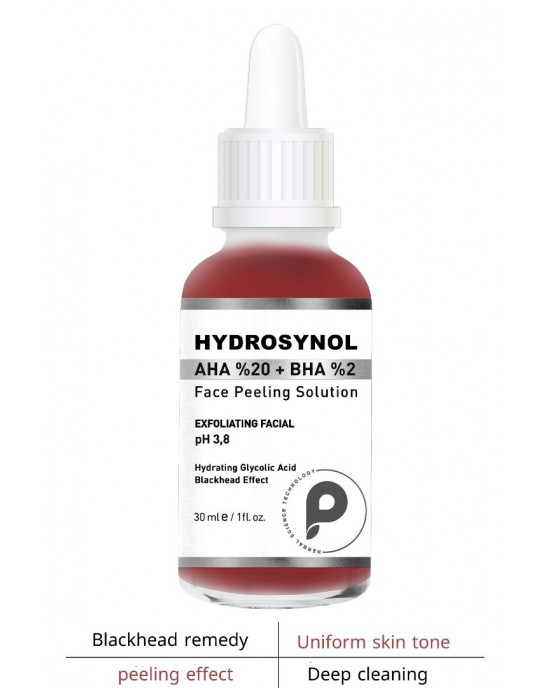 PROCSIN Hydrosynol AHA BHA Serum - Face Peeling Solution with 20% AHA + 2% BHA for Exfoliation, Brightening and Moisturizing.