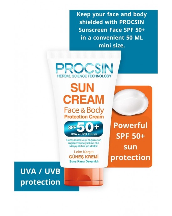 PROCSIN Sunscreen Face SPF 50+ 50 ML Mini Size - SUN CREAM FACE SPF 50+