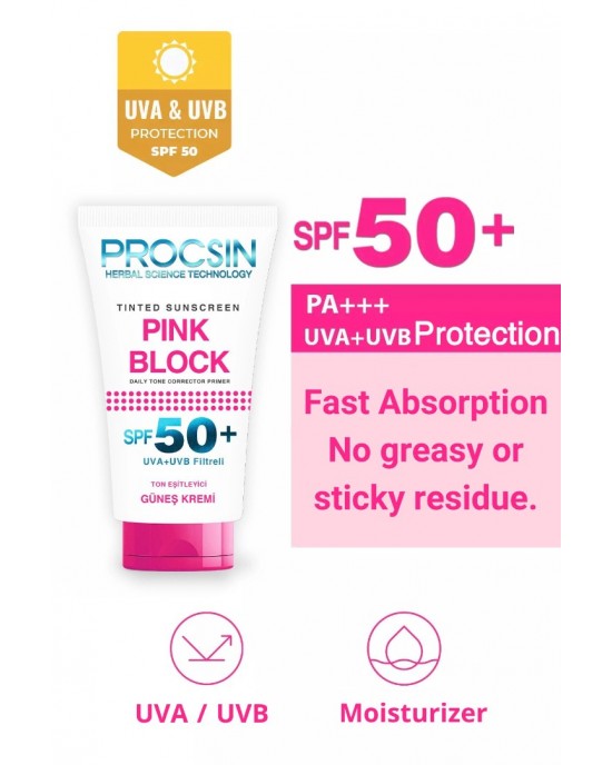 PROCSIN Pink Block Colored SPF50+ Sunscreen 50 ML - PINK BLOCK BRIGHTENING SUN CREAM