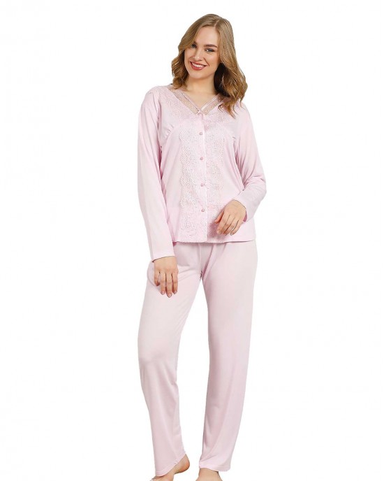 Turkish Women's Pajamas Set - Elegant Long Sleeve Sleepwear in Pink