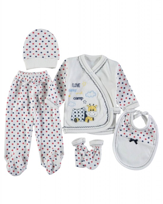 Turkish Baby Clothes Set – 5-Piece Newborn Cotton Outfit, Red & White