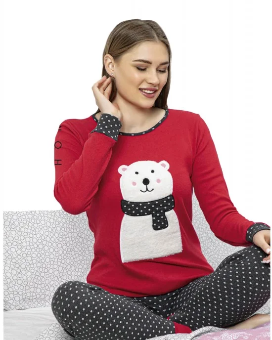 StyleTurk, Women's Two-Piece Autumn Interlock Pajamas - Winter Bear Warmth