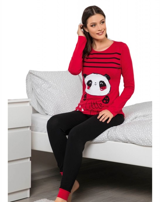 Cotton Women's Pajamas with Little Panda - High-Quality Two-Piece Summer Sleepwear