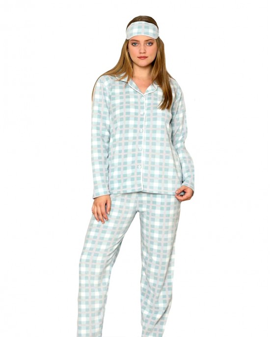 Turkish Women's Pajamas Set with Sleep Mask - Comfort and Style in Soothing Blue