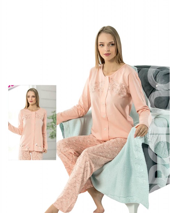 Chic Comfort, Button-Up Women's Pajama Set in Pink - Turkish Elegance at Style Turk