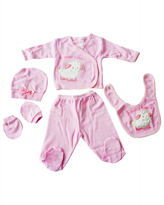 Turkish Baby Clothes Set - 5-Piece Newborn Cotton Outfit in Pink