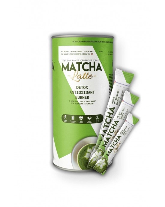 Matcha Latte, Coffee Fusion with Coconut Flavor - Japanese Detox Antioxidant Blend in Elegant Canister, 20 Sachets