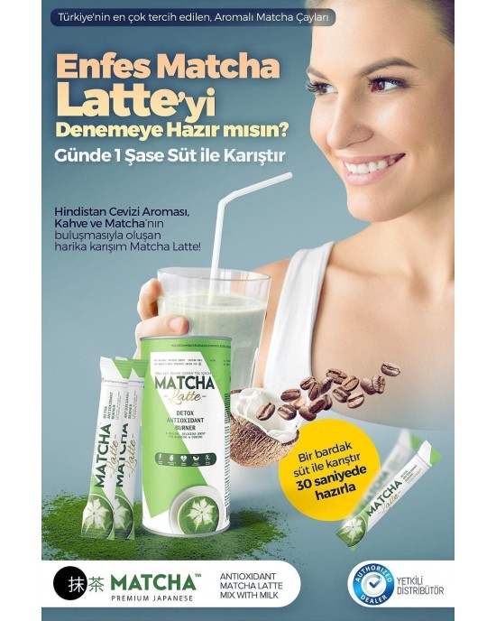 Matcha Latte, Coffee Fusion with Coconut Flavor - Japanese Detox Antioxidant Blend in Elegant Canister, 20 Sachets