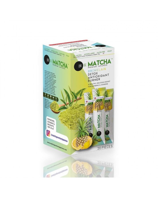 شاي ماتشا بروميلين الياباني الفاخر بنكهة الليمون - مزيج غني بمضادات الأكسدة, التخلص من السموم, التخسيس, 20 كيس 