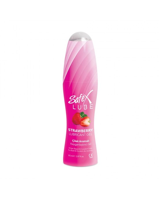 Safex Lube Strawberry Lubricant Gel - Strawberry Flavor, Water-Based, Condom-Safe, Long-Lasting Intimate Gel, 85 ml (2.87 fl. oz)