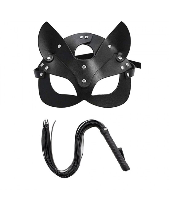 Elevate Your Fantasy with the Cat Mask and Whip Accessory Set, Black Half Face Cat Mask and Whip Set, Fantasy Accessory, Unleash Your Wild Side