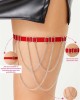 Cottonhill Adjustable Women's Leg Accessory with Red Fabric Ribbon and Silver Chain Detail