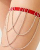 Cottonhill Adjustable Women's Leg Accessory with Red Fabric Ribbon and Silver Chain Detail