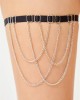 Cottonhill Adjustable Women's Leg Accessory with Black Fabric Ribbon and Silver Chain Detail