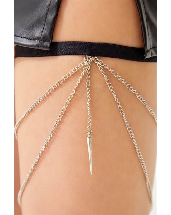 Cottonhill Adjustable Women's Thigh Accessory with Black Fabric Band Detail and Silver Chain