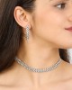 Women's Diagonal Pattern Stone Silver Diamond Waterway Necklace Earrings Evening Dress Wedding Engagement Henna Promise Bridal Jewelry Set
