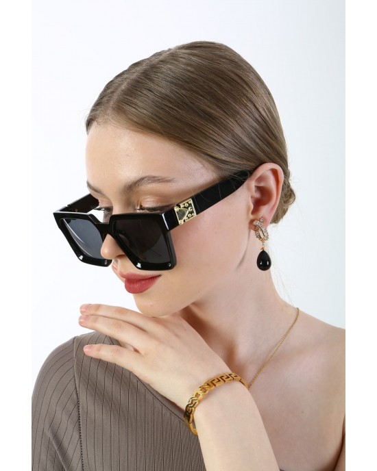 Gold Black Sunglasses for Women, Stylish, Polarized UV Protection Eyewear