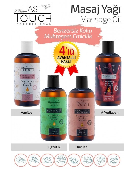 Massage Oil Set of 4 - Aphrodisiac, Sensory, Exotic Fruit, Vanilla Flavored