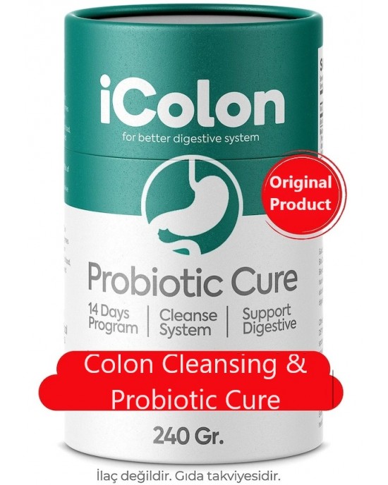 اي قولون بروبويتيك icolon Probiotic Cure، علاج عشبي للامعاء، 1 مليار بكتيريا نافعة، اسرع علاج للقولون والانتفاخ والاضطرابات الهضمية، تخسيس 7-12 كغ في اسبوع واحد، طريقة فقدان الوزن الصحية الثورية - 240 غرام.