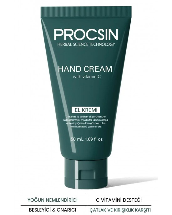 PROCSIN Vitamin C Intensive Moisturizing Repair Hand Cream 50 ml - Nourishing Hand Care with Vitamin C, Shea Butter, Olive Oil, Grape Seed Oil