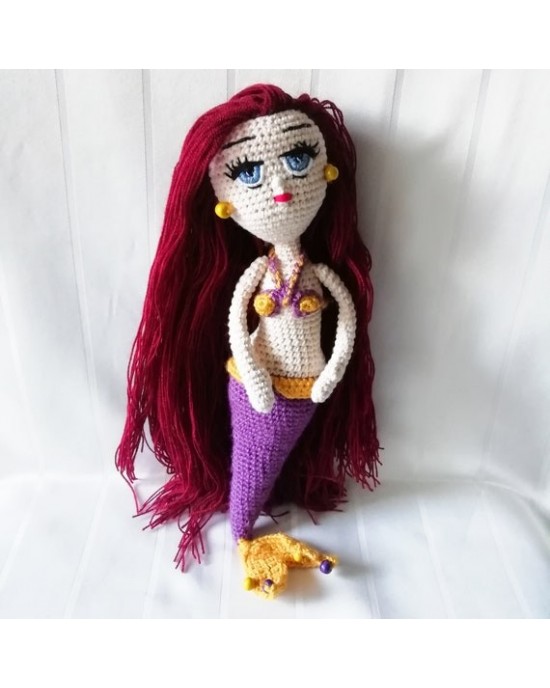 Sevimli Deniz Kızı, Çocuklar İçin Bebek, Amigurumi Bebek, Örgü Bebek, %100 Organik El Yapımı Yumuşak Amigurumi Oyuncak, Amigurumi Uyku Arkadaşı