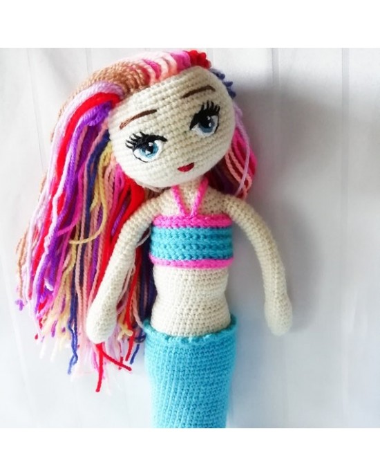 Mermaid Crochet Toy, Doll for Kids, Amigurumi Doll, Crochet Doll, 100% Organic Syrian Handmade Soft Amigurumi Toy, Amigurumi Sleeping Friend