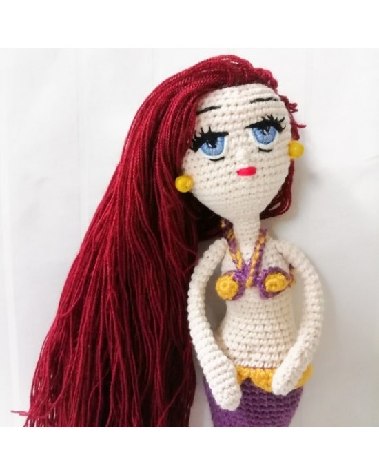 Sevimli Deniz Kızı, Çocuklar İçin Bebek, Amigurumi Bebek, Örgü Bebek, %100 Organik El Yapımı Yumuşak Amigurumi Oyuncak, Amigurumi Uyku Arkadaşı