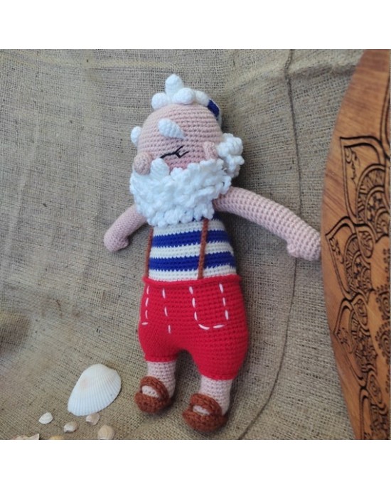 Bearded Grandpa Crochet Toy, Doll for Kids, Amigurumi Doll, Crochet Doll, 100% Organic Syrian Handmade Soft Amigurumi Toy, Amigurumi Sleeping Friend