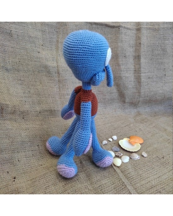 Squidward Oyuncak, Çocuklar İçin Bebek, Amigurumi Bebek, Örgü Bebek, %100 Organik El Yapımı Yumuşak Amigurumi Oyuncak, Amigurumi Uyku Arkadaşı