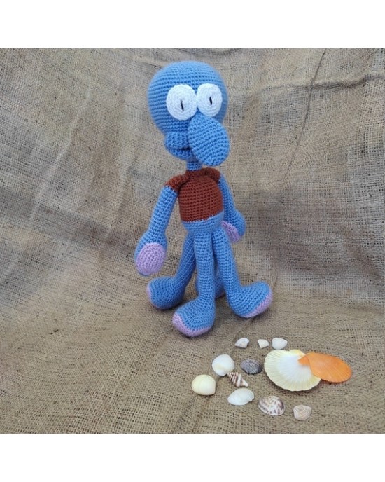 Squidward Oyuncak, Çocuklar İçin Bebek, Amigurumi Bebek, Örgü Bebek, %100 Organik El Yapımı Yumuşak Amigurumi Oyuncak, Amigurumi Uyku Arkadaşı