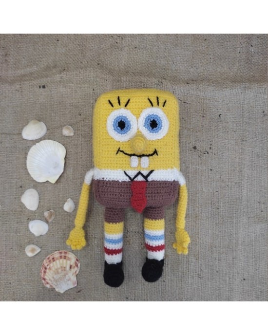 SpongeBob Crochet Toy, Doll for Kids, Amigurumi Doll, Crochet Doll, 100% Organic Syrian Handmade Soft Amigurumi Toy, Amigurumi Sleeping Friend