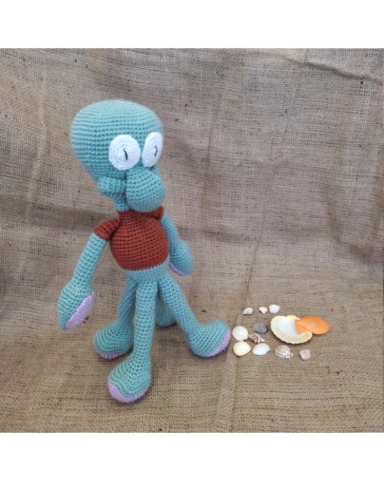 Squidward Oyuncak, Çocuklar İçin Bebek, Amigurumi Bebek, Örgü Bebek, %100 Organik El Yapımı Yumuşak Amigurumi Oyuncak, Amigurumi Uyku Arkadaşı