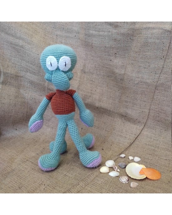 Amigurumi Squidward  Crochet Toy, Doll for Kids, Amigurumi Doll, Crochet Doll, 100% Organic Syrian Handmade Soft Amigurumi Toy, Amigurumi Sleeping Friend