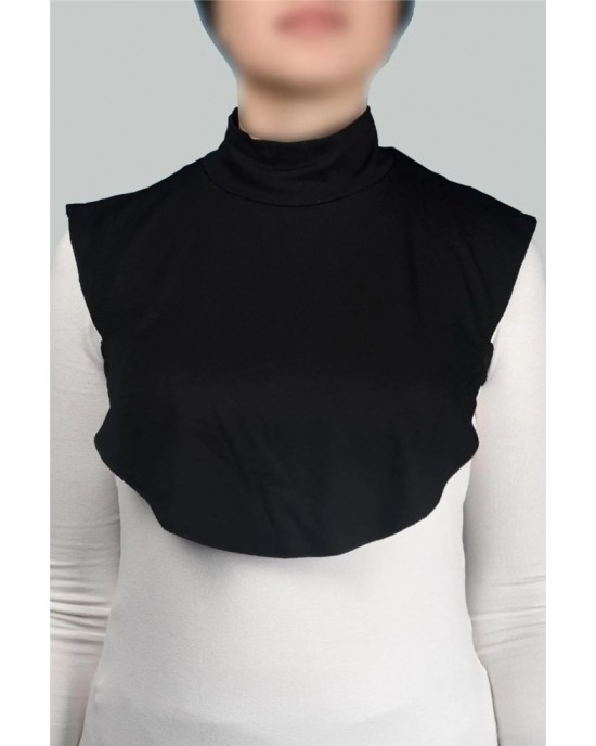 Sade Siyah Yüksek Yaka, Penye Kumaş, Hijab Yakalı T-Shirt