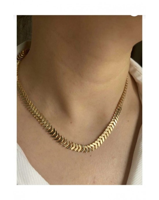 Women's Gold Color Tarnish Stainless Steel Herringbone Necklace