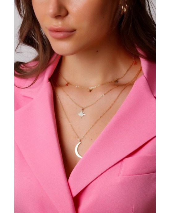 Steel Polar Star and Crescent Figure Combination Necklace