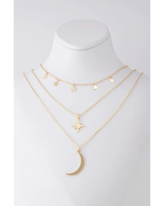 Steel Polar Star and Crescent Figure Combination Necklace