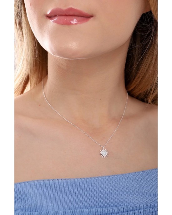 925 Sterling Silver Chain White Zircon Stone Sun Model Necklace