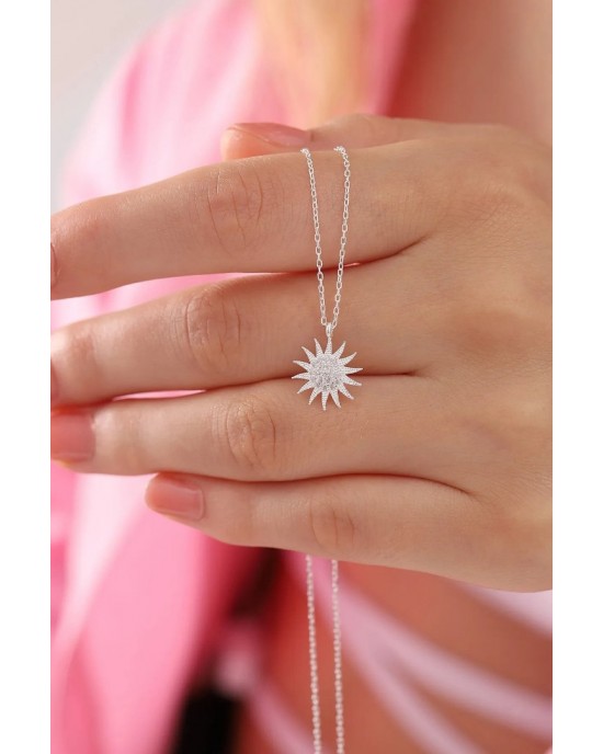 925 Sterling Silver Chain White Zircon Stone Sun Model Necklace