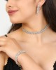 Women's Knitted Model Stoned Silver Diamond Water Path Necklace Earrings Bracelet Evening Dress Wedding Promise Bridal Jewelry Set