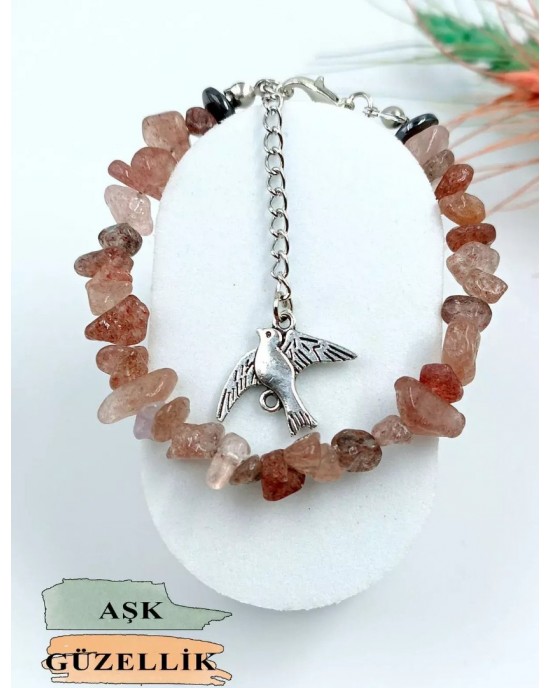 Natural Stone Rose Quartz Women's Bracelet - Broken Stone Gift Bracelet