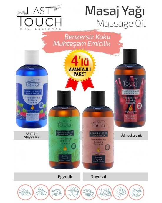 Massage Oil Set of 4 - Aphrodisiac, Sensory, Exotic Fruit, Forest Fruit Flavored