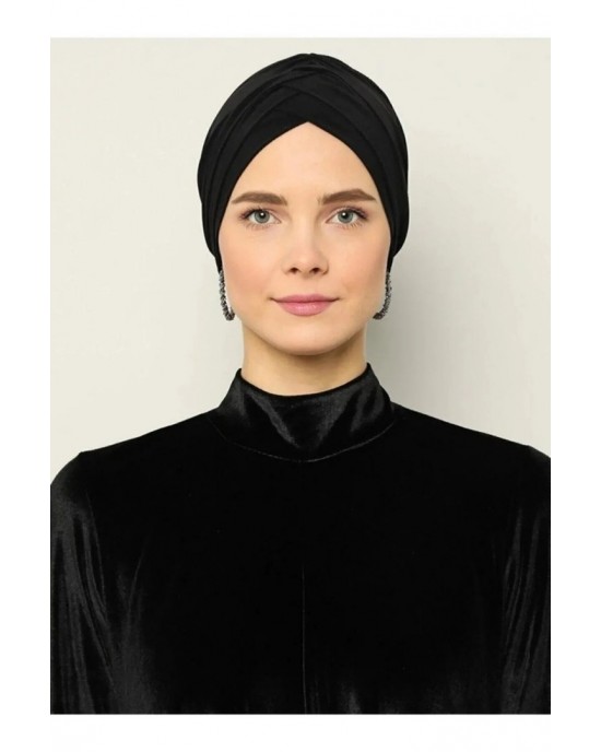 Three-Striped Swim Bonnet, Ready-made Hijab Hijab Bonnet, Black Pool Bonnet