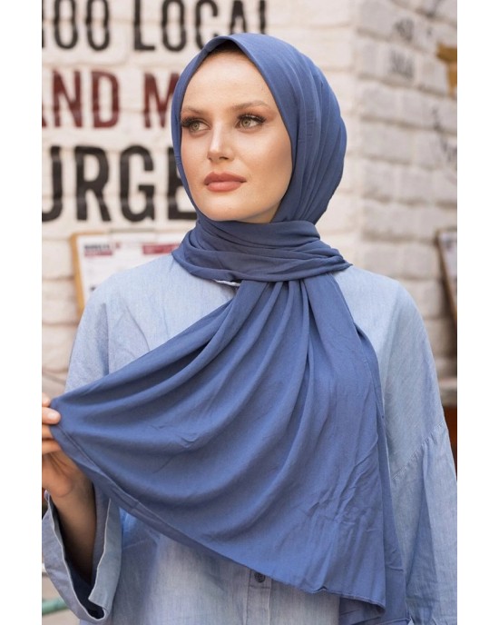 Women's Cotton Combed Cotton Shawl-Hijab in Indigo Color - Soft and Versatile